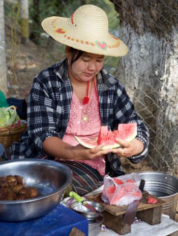 Melon vendor in Thayetmyo, Myanmar. 